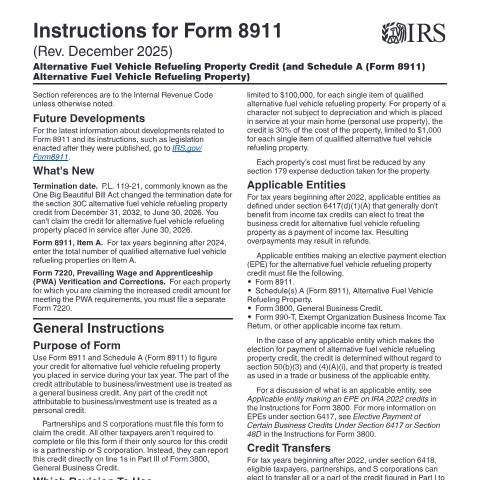 Document preview: IRS Instructions i8911 — IRS, United States (CERFA n°INST-8911)