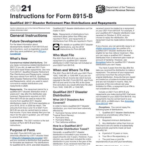 Document preview: IRS Instructions i8915b — IRS, United States (CERFA n°INST-8915B)