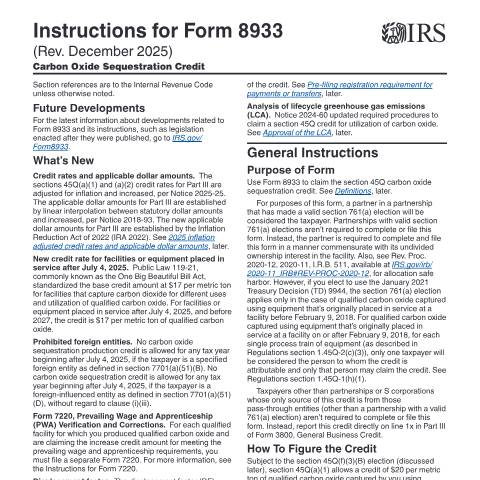 Document preview: IRS Instructions i8933 — IRS, United States (CERFA n°INST-8933)