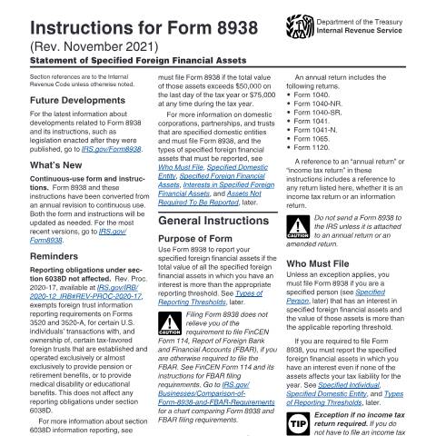 Document preview: IRS Instructions i8938 — IRS, United States (CERFA n°INST-8938)