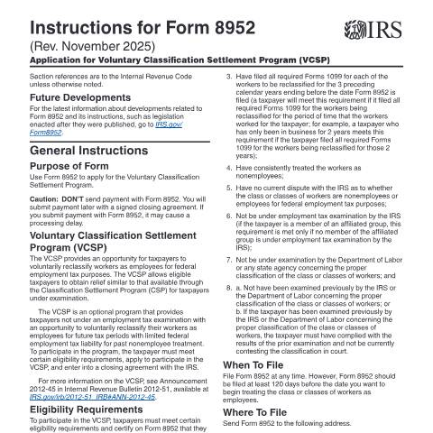 Document preview: IRS Instructions i8952 — IRS, United States (CERFA n°INST-8952)