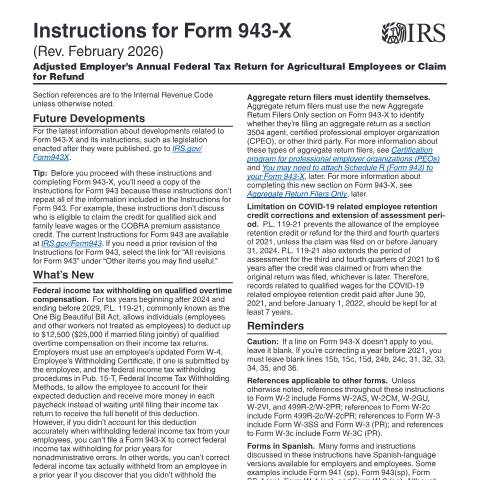 Document preview: IRS Instructions i943x — IRS, United States (CERFA n°INST-943X)