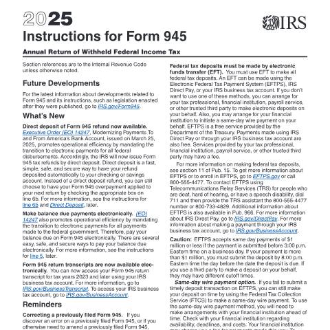 Document preview: IRS Instructions i945 — IRS, United States (CERFA n°INST-945)