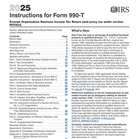 Document preview: IRS Instructions i990t — IRS, United States (CERFA n°INST-990T)