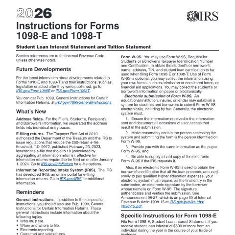 Document preview: IRS Instructions i1098et — IRS, United States (CERFA n°INST-1098ET)