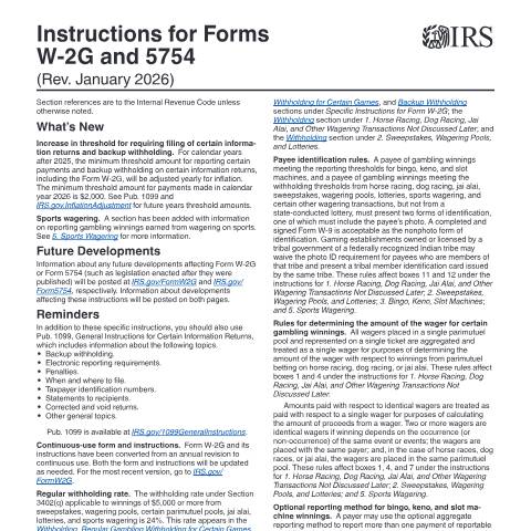 Document preview: IRS Instructions iw2g — IRS, United States (CERFA n°INST-W2G)