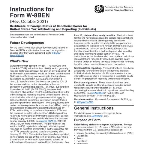 Document preview: IRS Instructions iw8ben — IRS, United States (CERFA n°INST-W8BEN)