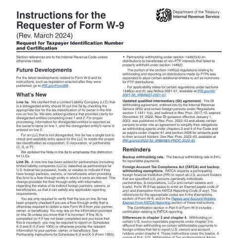 Document preview: IRS Instructions iw9 — IRS, United States (CERFA n°INST-W9)
