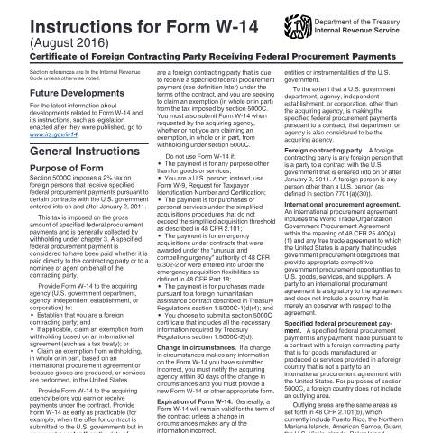Document preview: IRS Instructions iw14 — IRS, United States (CERFA n°INST-W14)