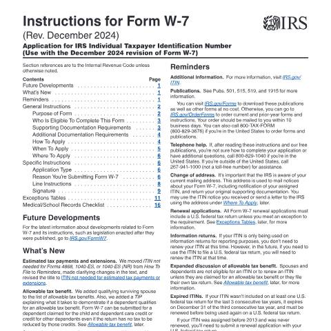 Document preview: IRS Instructions iw7 — IRS, United States (CERFA n°INST-W7)
