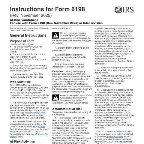 Document preview: IRS Instructions i6198 — IRS, United States (CERFA n°INST-6198)