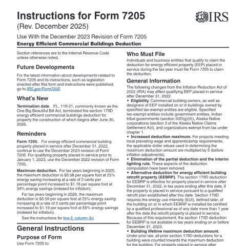 Document preview: IRS Instructions i7205 — IRS, United States (CERFA n°INST-7205)