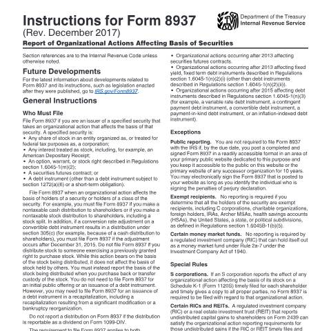 Document preview: IRS Instructions i8937 — IRS, United States (CERFA n°INST-8937)