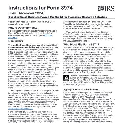 Document preview: IRS Instructions i8974 — IRS, United States (CERFA n°INST-8974)