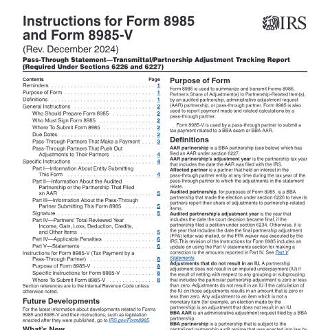 Document preview: IRS Instructions i8985 — IRS, United States (CERFA n°INST-8985)