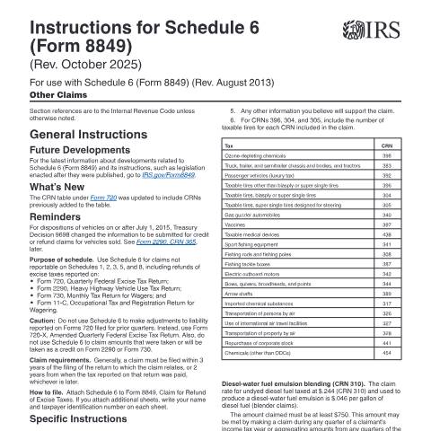 Document preview: IRS Instructions i8849s6 — IRS, United States (CERFA n°INST-8849S6)