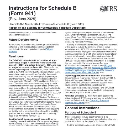 Document preview: IRS Instructions i941sb — IRS, United States (CERFA n°INST-941SB)