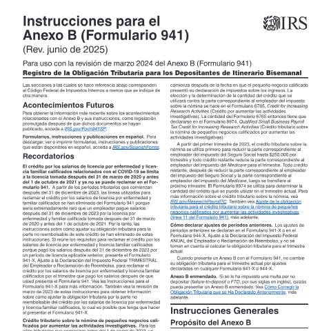 Document preview: IRS Instructions i941spb — IRS, United States (CERFA n°INST-941SPB)