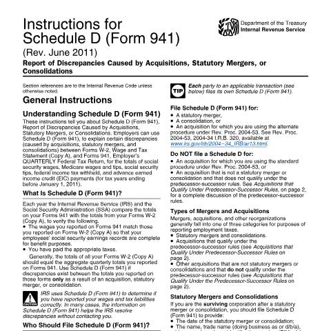 Document preview: IRS Instructions i941sd — IRS, United States (CERFA n°INST-941SD)