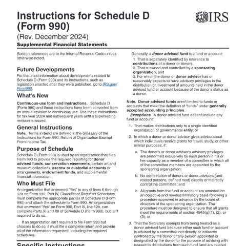 Document preview: IRS Instructions i990sd — IRS, United States (CERFA n°INST-990SD)
