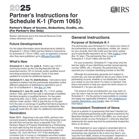 Document preview: IRS Instructions i1065sk1 — IRS, United States (CERFA n°INST-1065SK1)