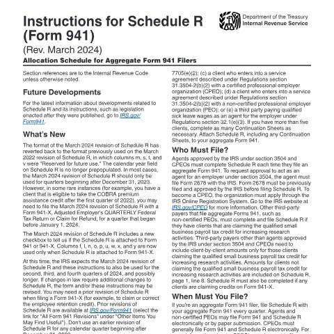 Document preview: IRS Instructions i941sr — IRS, United States (CERFA n°INST-941SR)