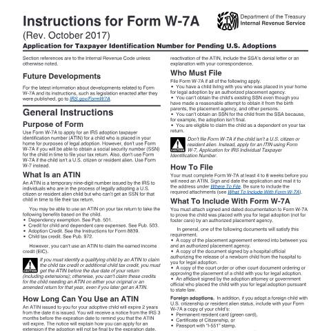 Document preview: IRS Instructions iw7a — IRS, United States (CERFA n°INST-W7A)