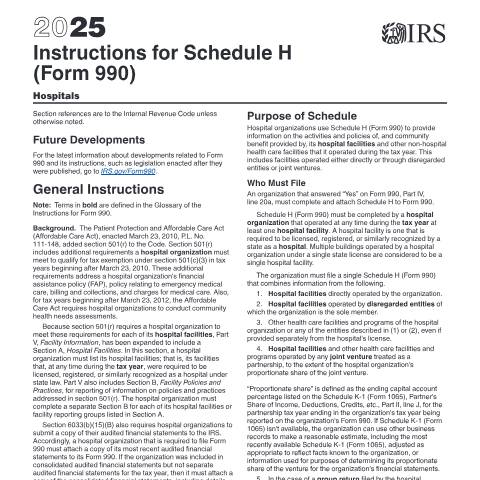 Document preview: IRS Instructions i990sh — IRS, United States (CERFA n°INST-990SH)