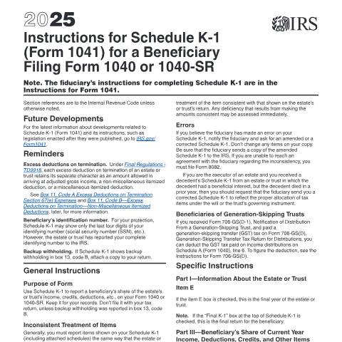 Document preview: IRS Instructions i1041sk1 — IRS, United States (CERFA n°INST-1041SK1)