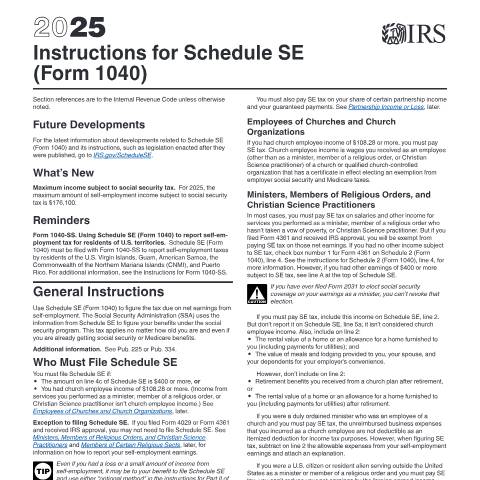 Document preview: IRS Instructions i1040sse — IRS, United States (CERFA n°INST-1040SSE)
