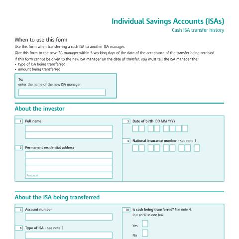 Document preview: ISA transfer history forms — HM Revenue & Customs, United Kingdom