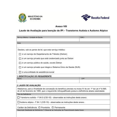 Pré-visualização do documento Isenção para PCD - Laudo para isenção de IOF para pessoa autista — Impostos, Brasil
