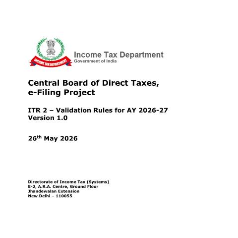 Document preview: CBDT e Filing ITR 2 Validation Rules AY 2026 27 V1.0 — income_tax_return, India (CERFA n°ITR 2)