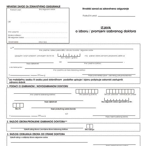 Document preview: IzborDr — Zdravstveno (sante), Hrvatska (CERFA n°IzborDr)