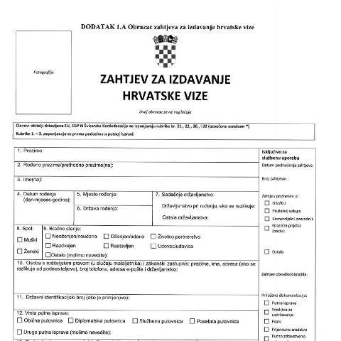 Document preview: Zahtjev za izdavanje hrvatske vize — MUP (interieur), Hrvatska (CERFA n°Zahtjev za izdavanje hrvatske vize)