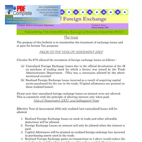 Document preview: 2002.IROC.IT - Loss on Foreign Exchange — Document, Jamaica (CERFA n°2002+iroc+it+-+loss+on+foreign+exchange)