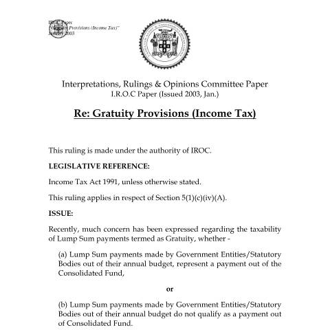 Document preview: 2004 TAAD - Guidelines for the treatment of Gratuity Provisions of Government Entities — Guide, Jamaica (CERFA n°2004+taad+-+guidelines+for+the+treatment+of+gratuity+provisions+of+government+entities)