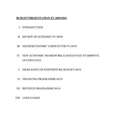 Document preview: 2009 - 2010 Budget Presentation — Document, Jamaica (CERFA n°budget_presentation_09_10)