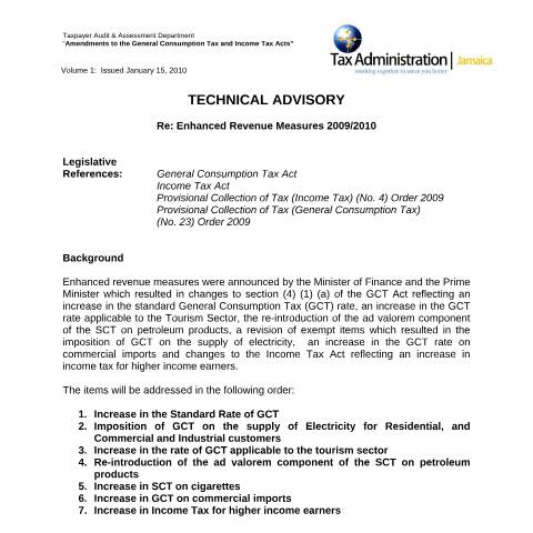 Document preview: 2010.IROC.GCT &amp; IT - Enhanced Revenue Measures 2009-2010 — Document, Jamaica (CERFA n°enhanced_revenue_measures_09_10)