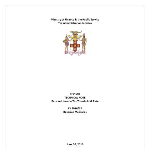 Document preview: 2016.01.IT - Increase in Personal Income Tax Threshold and Rate — Reference, Jamaica (CERFA n°REVISED+TECHNICAL+GUIDANCE+NOTE+-+2016.01.IT+-+Increase+in+Personal+Income+Tax+Threshold+&+Rate)
