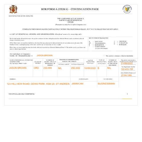 Document preview: BOR FORM A CONTINUATION PAGE - ITEM 4 PRECEDENT — Form, Jamaica (CERFA n°CONTINUATION_PAGE_BOR_FORM_A_ITEM_4)