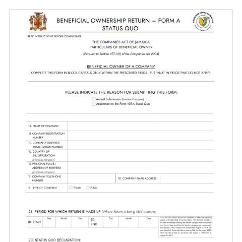 Document preview: BOR - FORM A STATUS QUO — Form, Jamaica (CERFA n°BOR_FORM_A_STATUS_QUO)