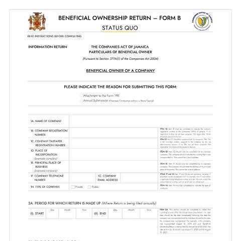 Document preview: BOR - FORM B STATUS QUO — Form, Jamaica (CERFA n°BOR_FORM_B_STATUS_QUO)