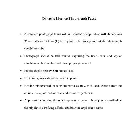 Document preview: Driver's Licence Photograph Facts — Document, Jamaica (CERFA n°DL_Info_022025)