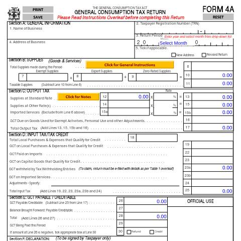 Document preview: GCT 4A efillable — Document, Jamaica (CERFA n°GCT_4A_efillable)