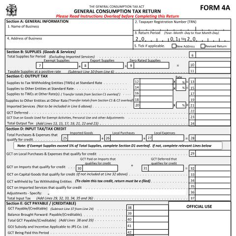 Document preview: GCT Form 4A amended 03.06.2025 (002) — Form, Jamaica (CERFA n°GCT+Form+4A+amended+03.06.2025+(002))