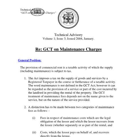 Document preview: 2004.IROC.GCT - GCT on Maintenance Charges — Document, Jamaica (CERFA n°2004.iroc.gct+-+gct+on+maintenance+charges)