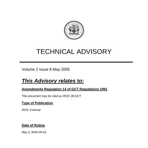 Document preview: 2005.IROC.GCT - Regulation 14 - Amendments 2005 — Regulation / Order, Jamaica (CERFA n°2005.iroc.gct+-+regulation+14+-+amendments+2005)