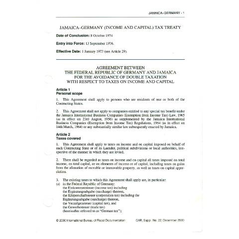 Document preview: Jamaica - Germany — Document, Jamaica (CERFA n°dta+jamaica_germany)