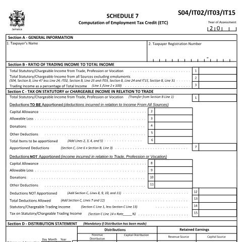 Document preview: Income Tax Schedule 7 — Form, Jamaica (CERFA n°Schedule_7_June_30_022021)